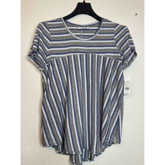 Kim Rogers Tops - Kim Rogers Womens Blouse Indigo Gray Size 1X Trichloestripe Short Sleeve Curvy
